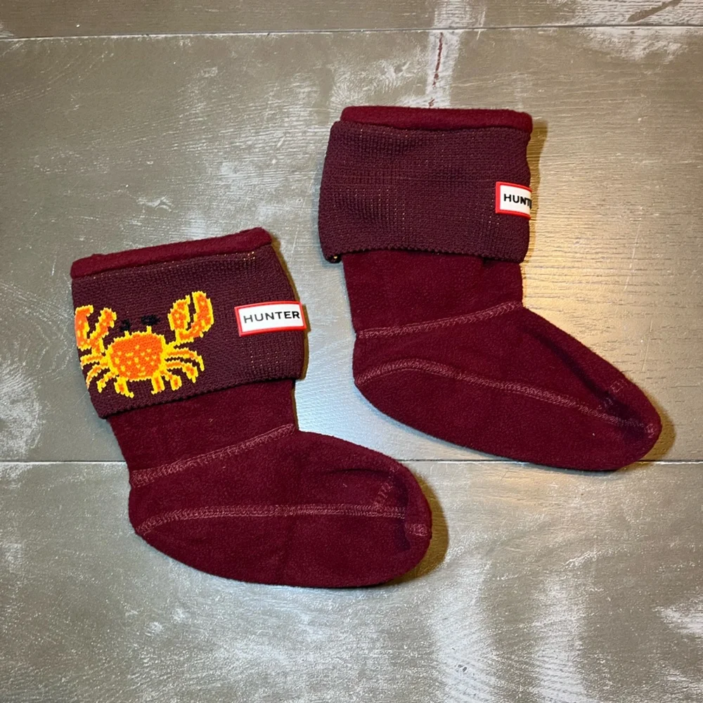 Hunter Kids Boot Socks Burgundy Maroon With Orange Crab NIB Medium US Shoe 11-13